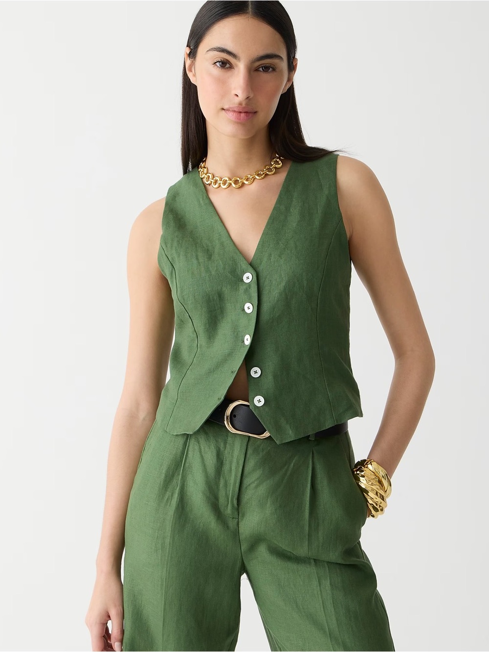 J.Crew Linen Vest Olive Green Women’s 2